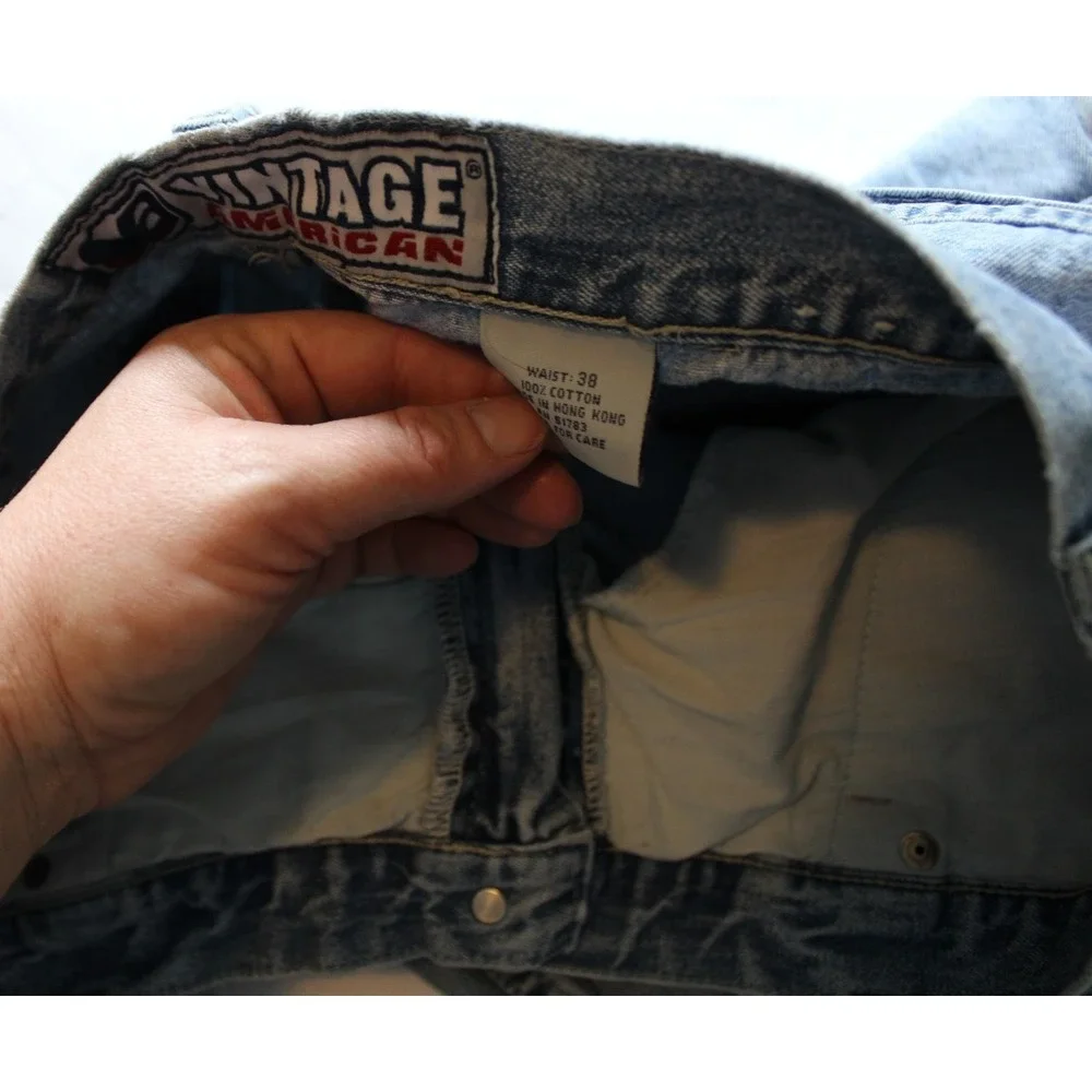 Vintage America Mens Cargo Jean Shorts‎ Mens 38 Denim Safari Outdoor Baggy